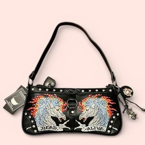New Ed Hardy Black Studded Handbag with rhinstones.